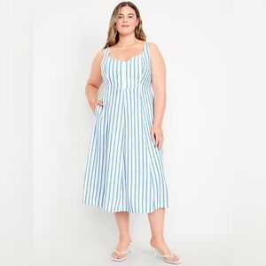 NWT old navy striped Fit & Flare Linen-Blend Midi Dress size xl breathable